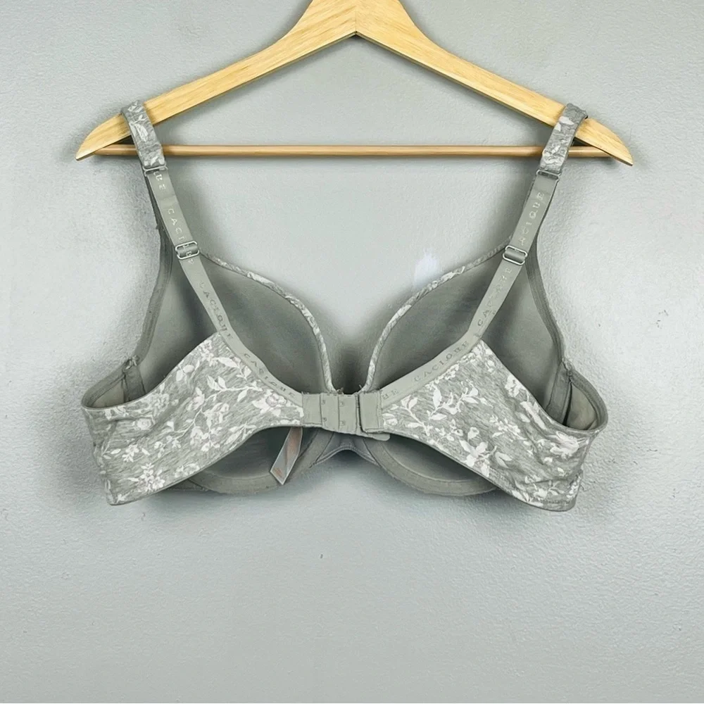 Cacique gray floral Lightly Lined T-shirt underwire adjustable strap bra, 40C.